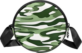Generic Circle Crossbody Bag for Women, Camouflage Small Sling Bag Daypack with Zipper Adjustable Shoulder Straps Casual Ladies Girls Round Purse
