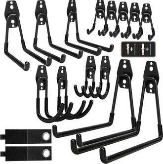 OEM Ganchos De Acero Resistentes Para Garaje (16 Piezas) Con Revestimiento Antideslizante Para Herramientas, Escaleras Y Bicicletas