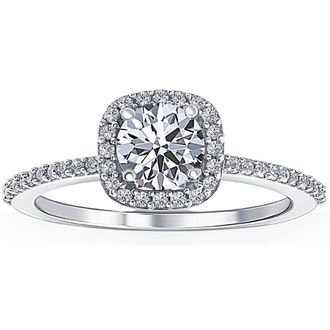 Pompeii3 1 Ct Diamond Cushion Halo Engagement Ring Lab Grown 14k White Gold