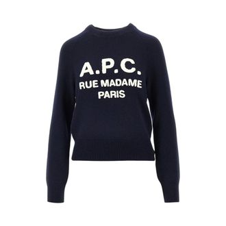 A.P.C. A.p.c. - Wollen trui met logo in badstofsteek - Dames - Truien - Blauw - Maat: M Wol
