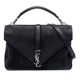 Saint Laurent Pre-owned Saint Laurent Large Croc Embossed Nubuck Monogram College Satchel Ladies GEWBMM0GEONPM7J4