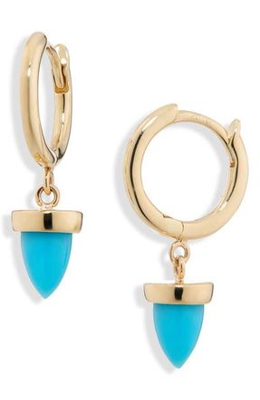 Zo&euml; Chicco Turquoise Bullet Drop Huggie Hoop Earrings in 14K Yellow Gold /Turquoise at Nordstrom