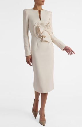 Santorelli Maya Long Sleeve Midi Dress in Stretch Crepe in Cream at Nordstrom, Size 2