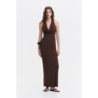 H&M Cowl-neck Halterneck Dress in Brown at Nordstrom, Size X-Small
