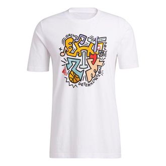 adidas Don 3 Nyc Cartoon Printing Sports Basketball Round Neck Short Sleeve White GT0224
