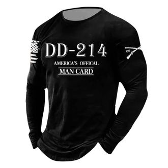 Generic Long Sleeve Shirts for Mens Dd 214 America Official Man Card Print Casual T-Shirt Trendy Loose Comfy Patriotic Tee Shirts for Men (Black, L)