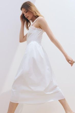 H&M Cotton dress with eyelet embroidery in Ivory at Nordstrom, Size Xx-Small
