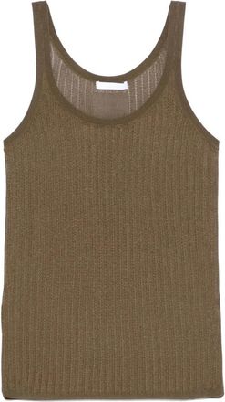 Helmut Lang Pointelle Rib Tank - Dames - Tops zonder mouwen - Bruin - M - Nylon - Tops