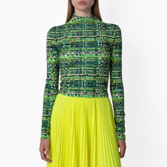 Ferragamo Technical Jersey Check Pattern Top, Brand Size TC (Small)