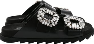 Roger Vivier Slidy Viv Mules in Black Leather