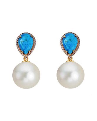 Liv Oliver 18K Over Silver 8.00 Ct. Tw. Turquoise 12Mm Pearl Cz Drop Earrings