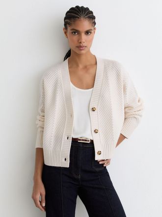 Reiss Wool-cashmere Chevron-stitch Cardigan, XS