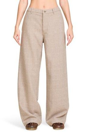 Denimist Flat Front Wide Leg Pants in Tan Herringbone at Nordstrom Rack, Size 28