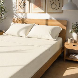 KASANOVA Completo letto matrimoniale cotone tinta unita burro
