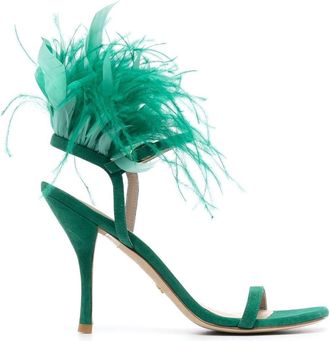 Stuart Weitzman Plume 100mm feather-detail sandals - women - Suede - 37,5 - Green
