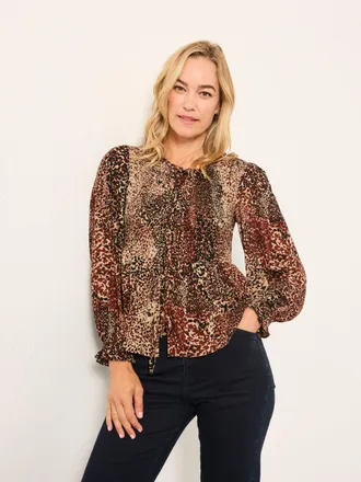 Fat Face FatFace Kiki Light Brown Layered Animal V-neck Blouse