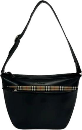 Burberry Pre-owned Leren Canvas Schoudertas - Dames - Vintage Handtas - Zwart - ONE Size - Leer - Vintage
