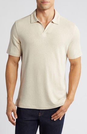 Johnston & Murphy Linen Blend Johnny Collar Polo in Sand at Nordstrom, Size X-Large