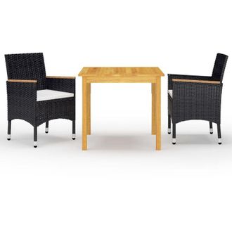vidaXL Juego De Comedor De Jard&iacute;n De 3 Piezas Negro Vidaxl