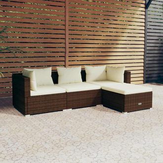 vidaXL Vidaxl - Set Muebles De Jard&iacute;n 4 Piezas Y Cojines Rat&aacute;n Sint&eacute;tico Marr&oacute;n