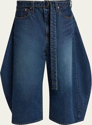 sacai Belted Denim Barrel-Leg Crop Carpenter Pants