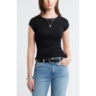 Treasure & Bond Cap Sleeve Stretch Cotton & Modal Rib T-Shirt in Black at Nordstrom, Size Xx-Large