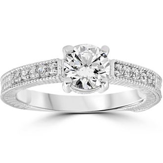 Pompeii3 Vintage Diamond Engagement Ring 1 Carat 14K White Gold Round Brilliant Cut