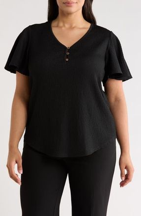 Anne Klein Flutter Sleeve V-Neck T-Shirt in Anne Black at Nordstrom, Size 1 X