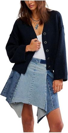 Free People Cool Of The Night Cardi Womens Sweater Black : LG (Womens 12-14), Cotton/Elastane/Polyamide