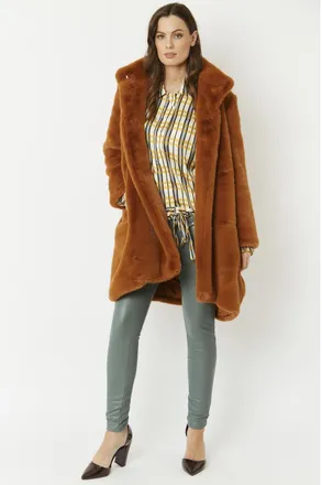 JayLey Womens Oversized Faux Fur Coat - Rust