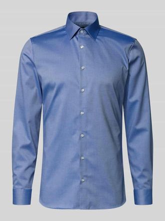 Olymp No. 6 Super Slim Fit Business-Hemd mit Kentkragen und Strukturmuster in Royal, Gr&ouml;&szlig;e 36