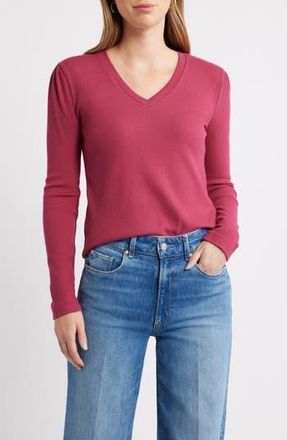 Caslon Long Sleeve Rib T-Shirt in Burgundy Berry at Nordstrom Rack, Size Xx-Small