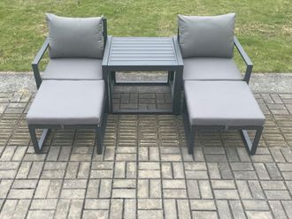 Fimous Aluminium 5 Pieces Garden Furniture Sofa Set Chair & Footstool with Table Including Cushions Dark Grey