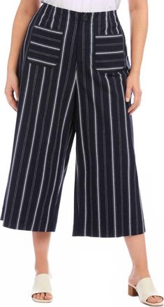 Karen Kane Stripe Cropped Wide-Leg Pants - Plus In Navy And Light Blue