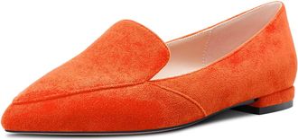 Castamere Women Low Heel Pointed Toe Slip-on Pumps Court Shoe Wedding Office Shoes Orange Suede 2.5 UK