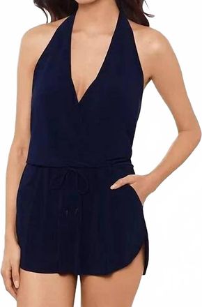 Magic Suit By Miraclesuit Ellie Halter V Neck Swim Dress In Navy