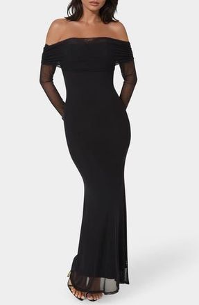 Bebe Long Sleeve Off-the-Shoulder Maxi Dress in Black at Nordstrom Rack, Size X-Large