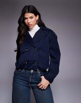 River Island Trench taglio corto blu navy con fondo a palloncino