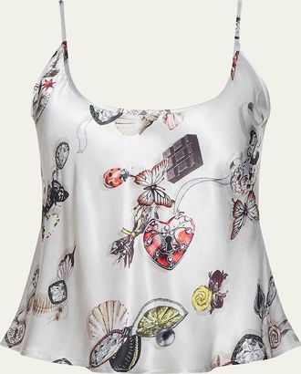 L'agence Charmy Butterfly-Print Satin Cami