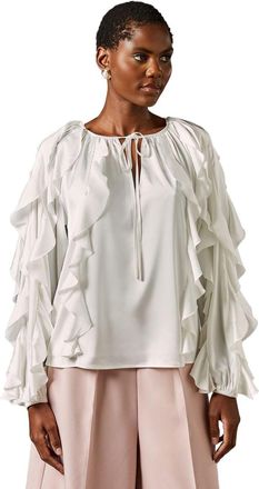 Coast Satin Frill Blouse, 12, Ivory