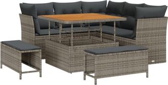 vidaXL Garden Sofa Set Height-Adjustable 8 pcs Grey Poly Rattan vidaXL
