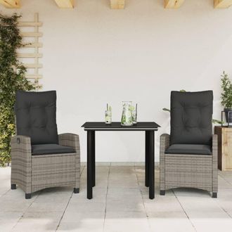 vidaXL Vidaxl - Set Comedor De Jard&iacute;n 3 Piezas Con Cojines Rat&aacute;n Sint&eacute;tico Gris