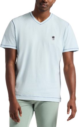 Robert Graham Mens Damien Short Sleeve Classic V-Neck T-Shirt, Light Blue, Large