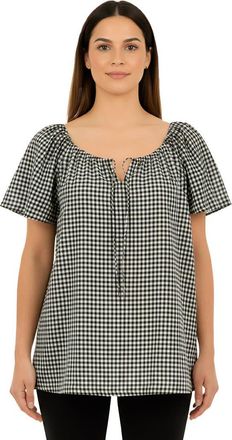 Roaman's Plus Size Peasant Blouse in Black White Gingham at Nordstrom, Size 30