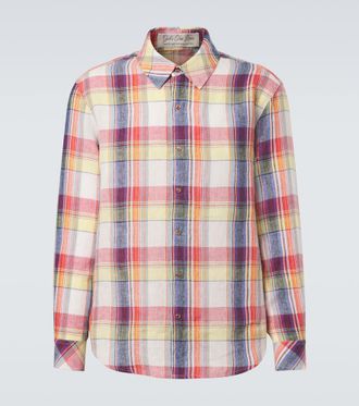 God's True Cashmere Daybreak plaid linen shirt with sunstone