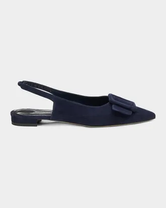Manolo Blahnik Maylura Suede Buckle Slingback Flats