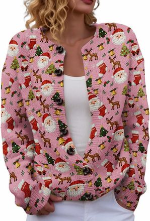 Generic christmas jumpers, turtleneck sweater for women, ladies jumpers,Womens Round Neck Long Sleeved Christmas Tree Snowflake Printed Top Large Sweatshirt