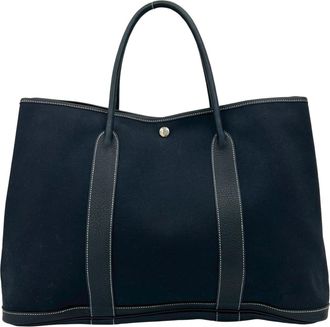 Herm&egrave;s Navy Negonda Leather Toile Officier Handbag Tote Bag (Pre-Owned)
