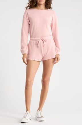 Madden Girl Long Sleeve Ribbed Romper in Silver Pink at Nordstrom Rack, Size X-Large