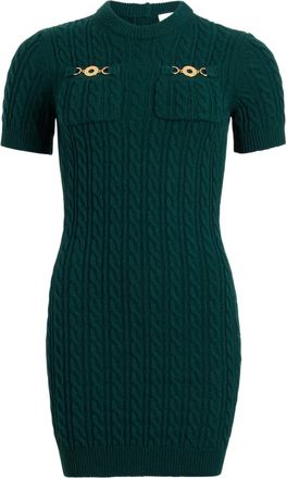 Patou cable-knit gold-button mini dress - Green